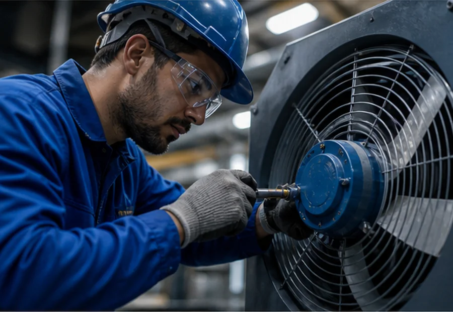 Especialista inspecionando um equipamento durante a partida industrial